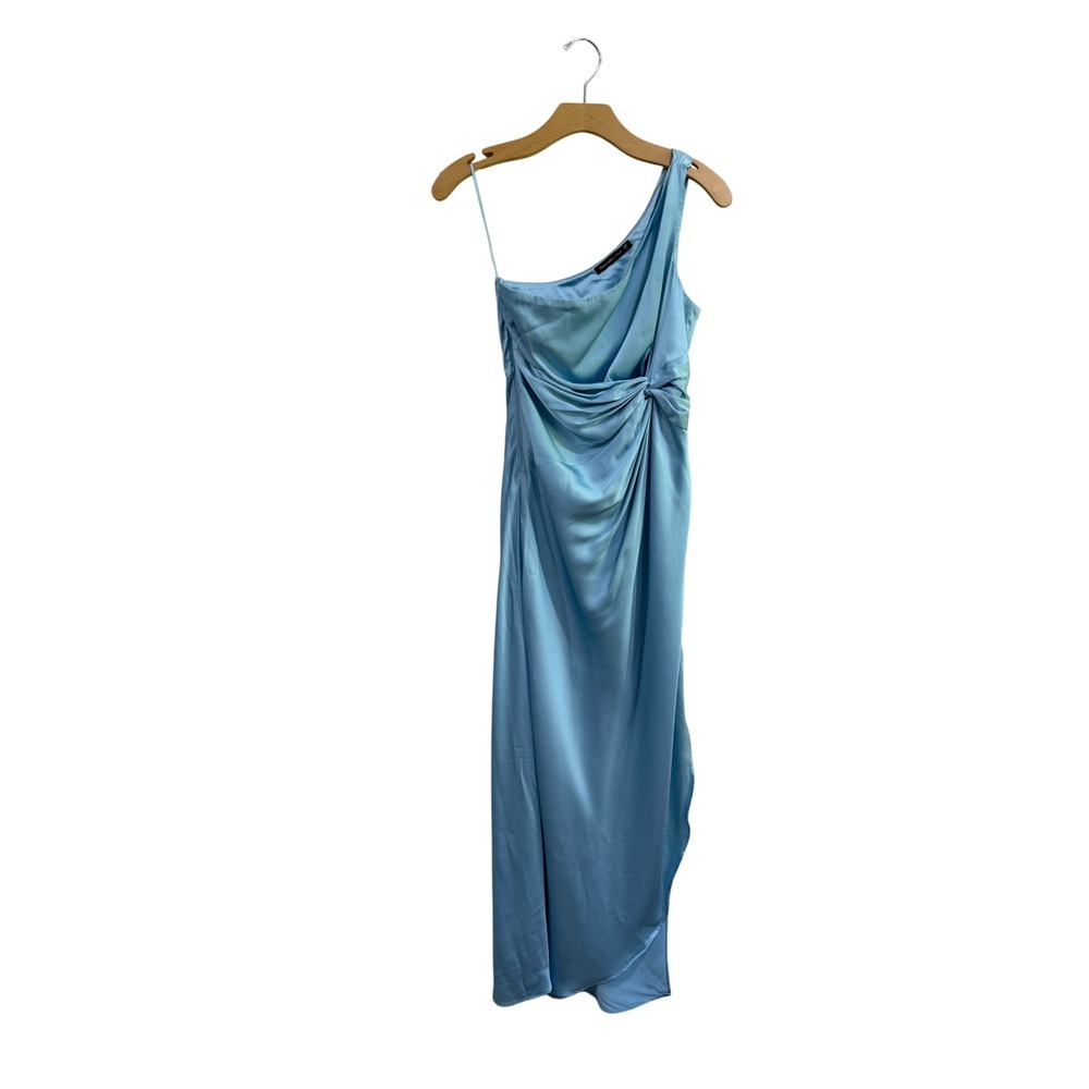 Abercrombie & Fitch Light Blue Satin One Shoulder Ruched Midi Dress XSP